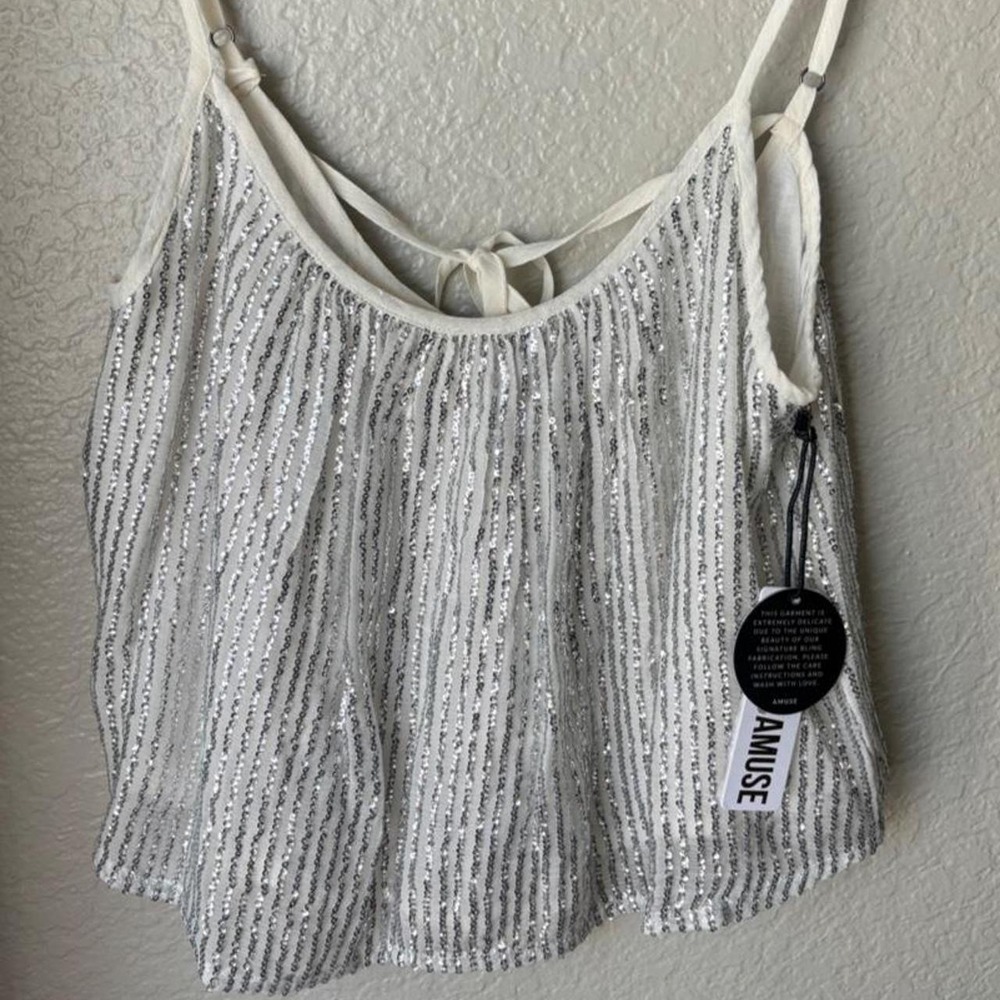 Cream Sequin Crop Top Size Small